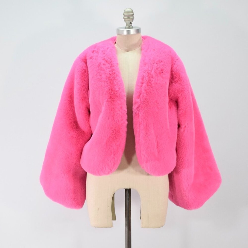 NWT Fashion Nova Jacket hot Pink Faux-Fur Oversized Coat
